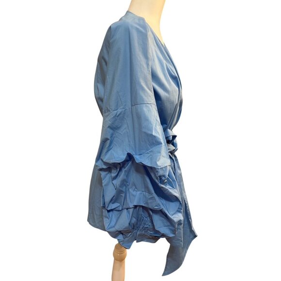 NWT Aomei Blue Wrap Blouse Puff Sleeves & Waist Tie 2XL - Picture 4 of 6